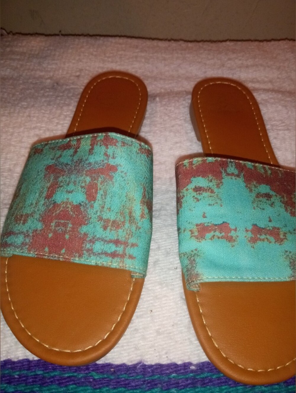 Everglades Women's Turquoise & Rust Patterned Slide Sandals